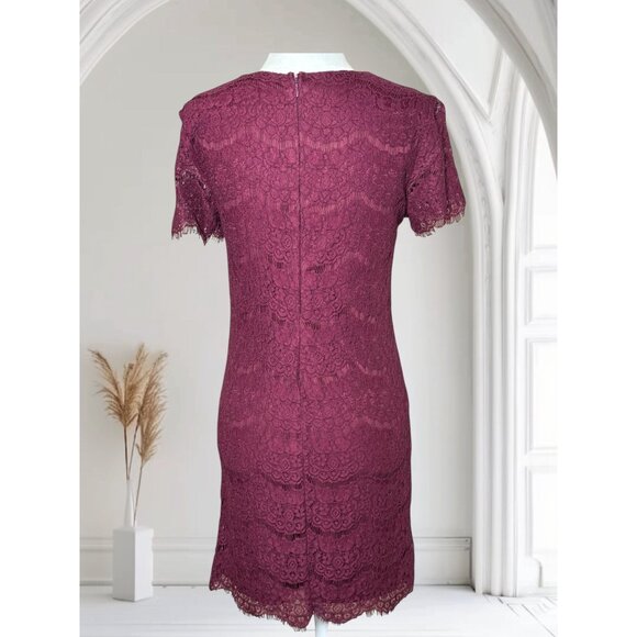 Lulus XS Remarkable Burgundy Lace Short Sleeve Sheath Dress With Floral Pattern - Picture 3 of 9
